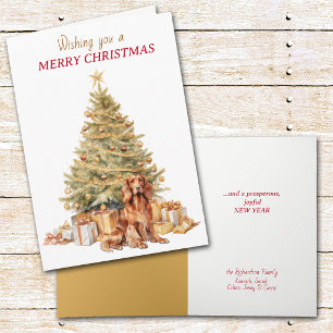 Gold Tree Irish Setter Dog Christmas Holiday Card