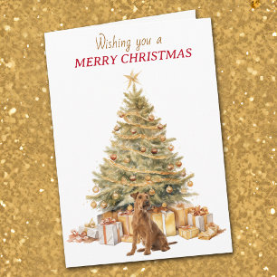 Gold Tree Irish Terrier Dog Christmas Holiday Card