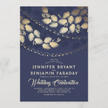 Gold Tree Leaves and Lights | Navy Blue Wedding