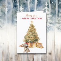 Gold Tree Lhasa Apso Dog Christmas Card