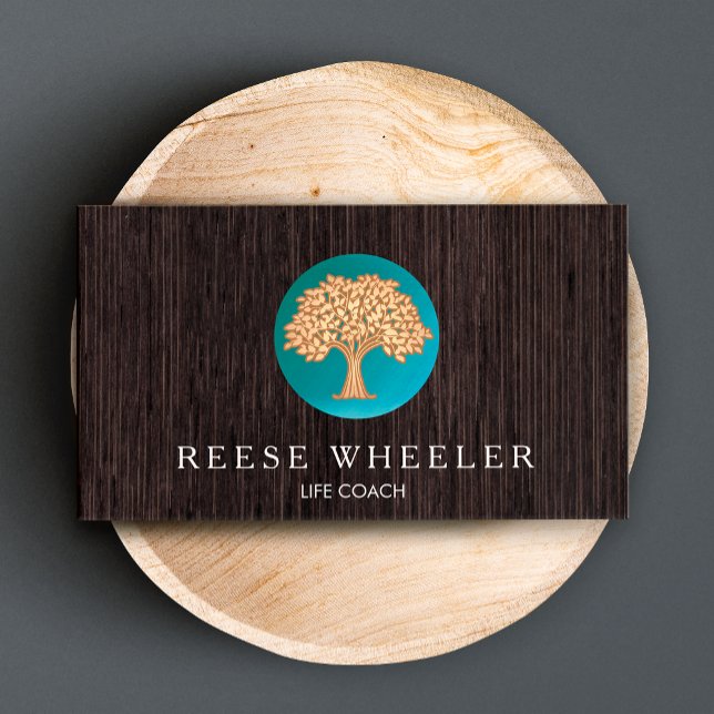 Gold Tree Logo Life Coach and Wellness Counsellor Business Card (Creator Uploaded)
