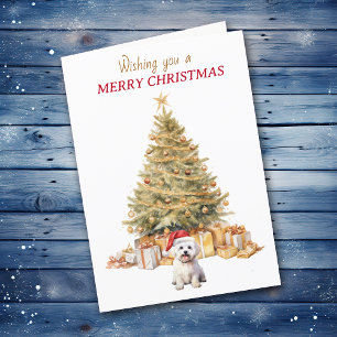 Gold Tree Maltese Dog Christmas Card