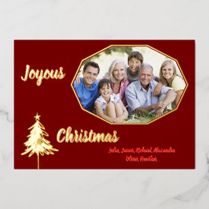 Gold Tree Minimal Dark Red Joyous Christmas Photo