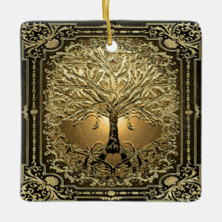 Gold Tree of Life Ancient Rustic Ceramic Ornament