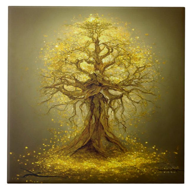 Gold Tree of Life Ancient Rustic Ceramic Tile (Front)