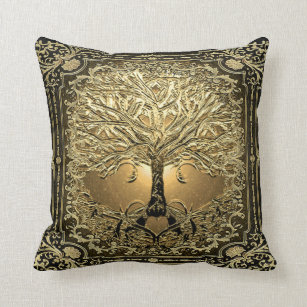 Gold Tree of Life Ancient Rustic Cushion