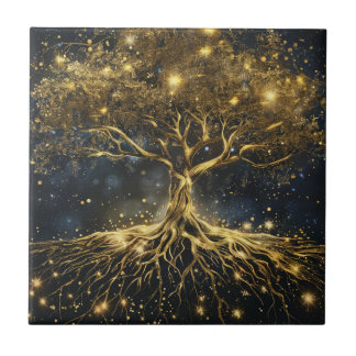 Gold Tree of Life Ancient Vintage Ceramic Tile