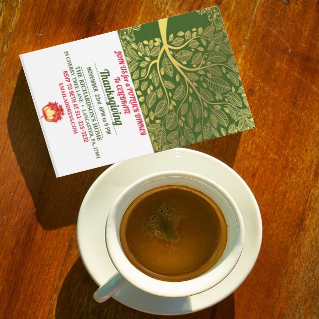 Gold Tree Of Life Fall Pumpkin Thanksgiving Dinner Invitation (Creator Uploaded)