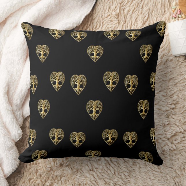 Gold tree of life heart black pattern cushion (Blanket)