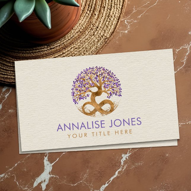 Gold Tree of Life - Infinity - Amethyst Leaves Bus Business Card (Creator Uploaded)