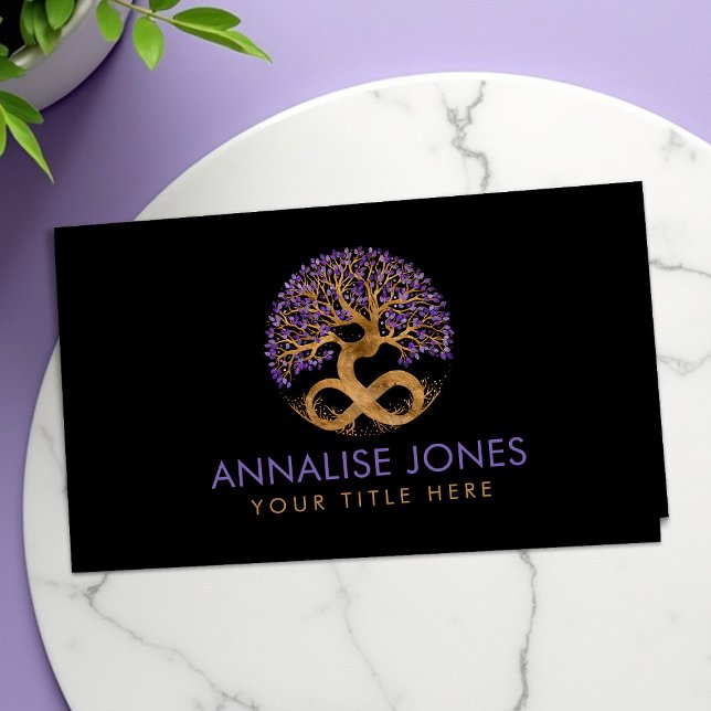 Gold Tree of Life - Infinity - Amethyst Leaves Business Card (Creator Uploaded)