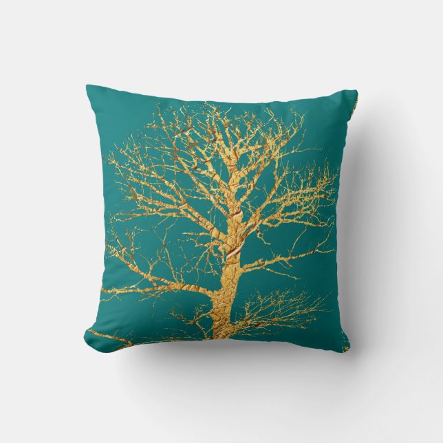 Gold Tree on Teal Cushion (Front)
