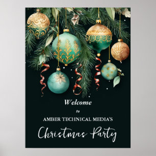 Gold Tree Ornaments Christmas Holiday Party Poster