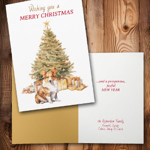 Gold Tree Pembroke Welsh Corgi Dog Christmas Card
