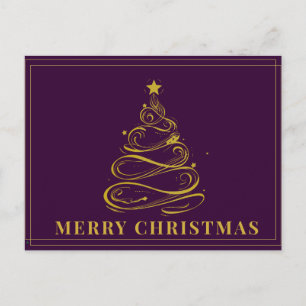 Gold Tree Purple Christmas Postcard