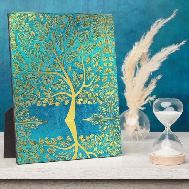 Gold tree reflection on Blue Peacock Plaque (Side)