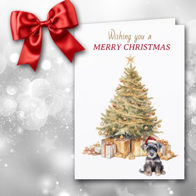 Gold Tree Schnauzer Puppy Christmas Card (Creator Uploaded)