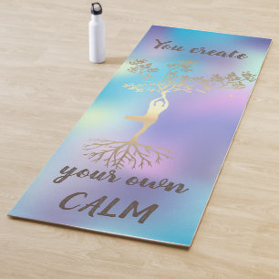 Gold Tree Silhouette,Colourful Holographic Yoga Mat