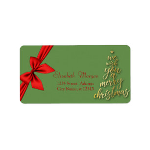 Gold Tree We Wish You A Merry Christmas,Red Bow Label