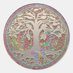 Gold Tree with Butterly Classic Round Sticker