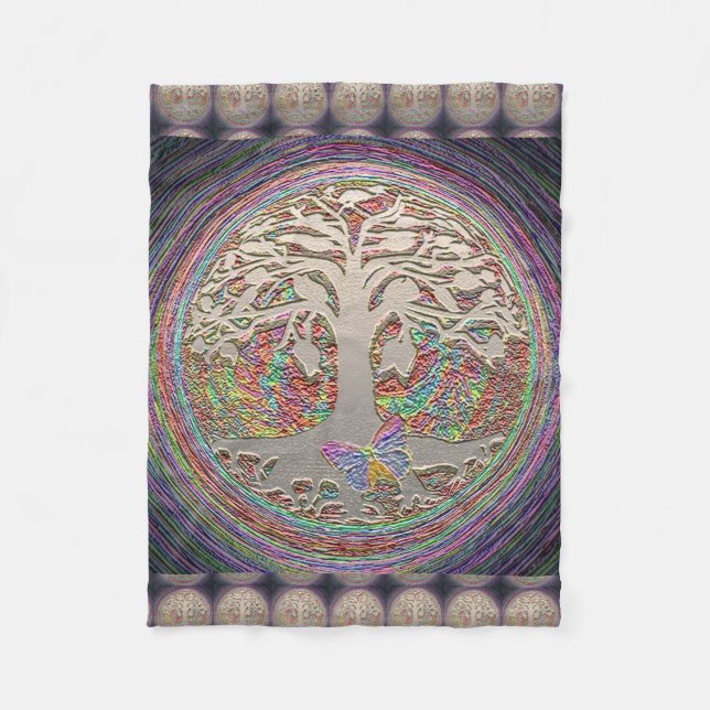 Gold Tree with Butterly Fleece Blanket (Front)