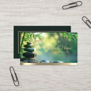 Gold Tree Woman Silhouette,Zen Stones Green Business Card