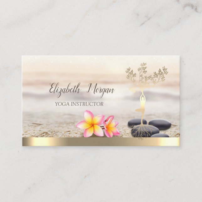 Gold Tree Women Silhouette,Flowers,Yoga Business Card (Front)