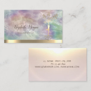 Gold Tree Women Silhouette Holographic Pearl Business Card