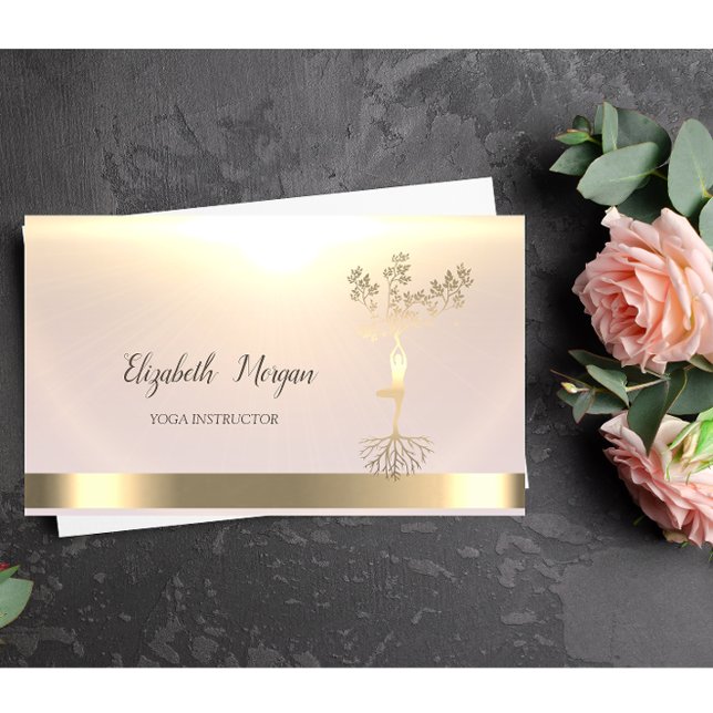 Gold Tree Women Silhouette Yoga Instructor Business Card (Creator Uploaded)