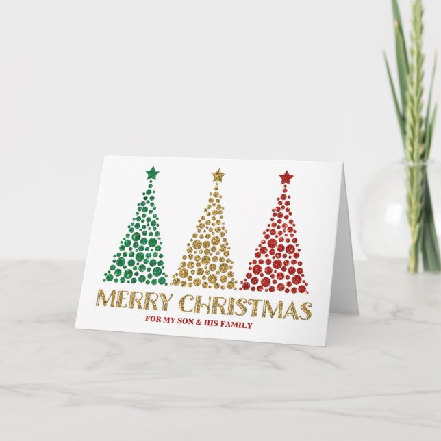 Gold Trees Son & Family Merry Christmas Card (Front)