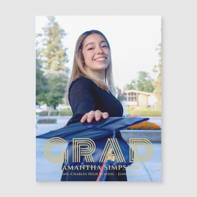 Gold Trendy Graduation Announcement Magnetic Card (Front)