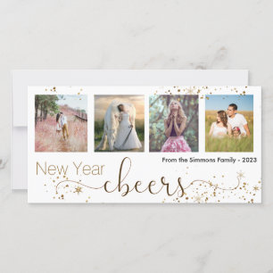 Gold Trendy New Year Cheers Photo Collage Holiday Card