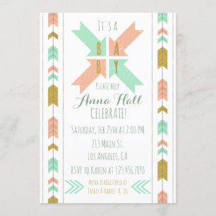 Gold Tribal Arrow Baby Shower Invitation
