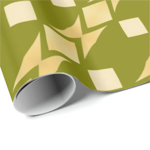 Gold Tribal Diamonds Diagonal Stripes Olive Green Wrapping Paper