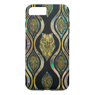 Gold Tribal Owl on Boho Abalone Pattern Case-Mate iPhone Case