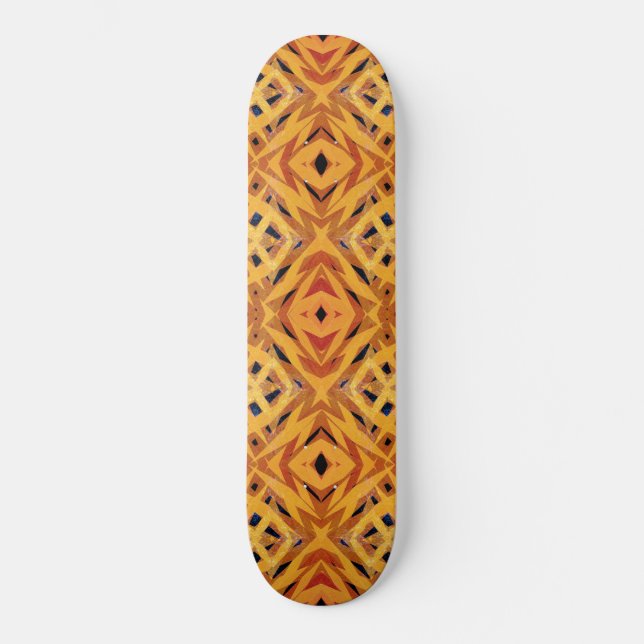 Gold tribal shapes pattern skateboard (Front)