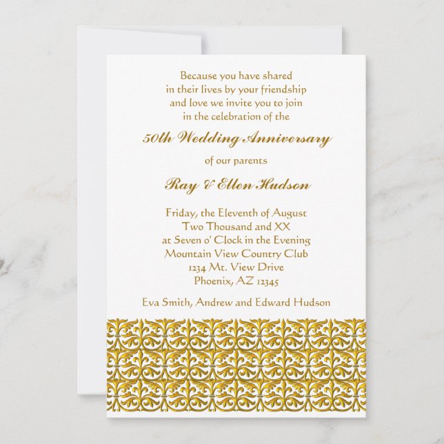 Gold Trim 50th Wedding Anniversary Invitations (Front)