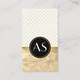 Gold Trim and Polka Dots / Classic Monogram Business Card