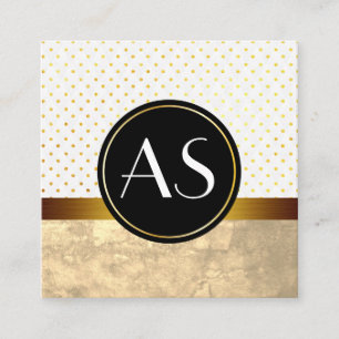 Gold Trim and Polka Dots / Classic Monogram Square Business Card