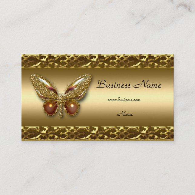 Gold Trim Butterfly Elegant Business Card (Front)