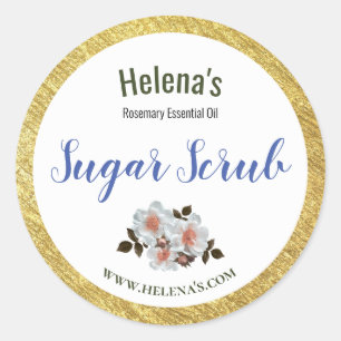 Gold Trim on White Sugar Scrub Product Label