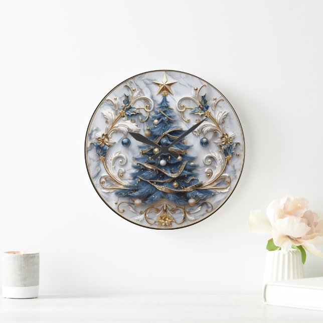 Gold Trimmed Christmas Tree Beauty Large Clock (Home)