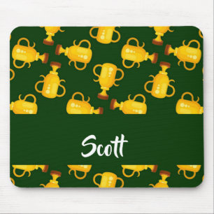 Gold trophy green pattern mouse pad