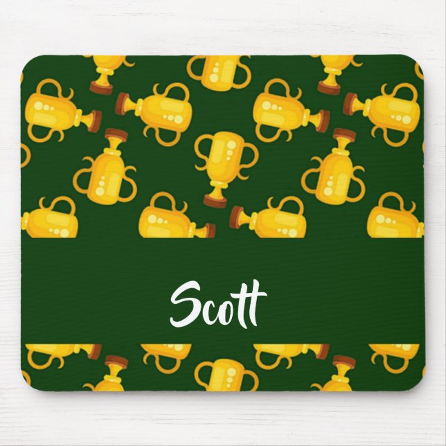 Gold trophy green pattern mouse pad (Front)