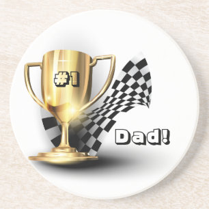 Gold Trophy NUmber One Dad Father's Day Coaster
