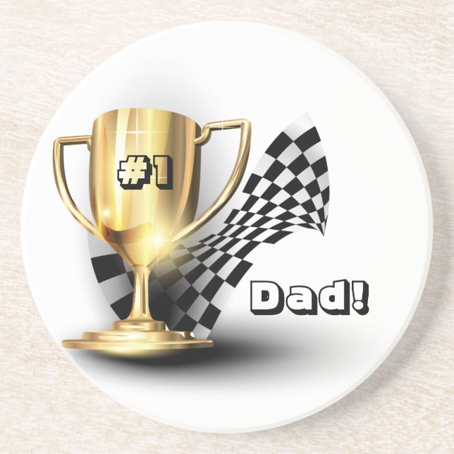 Gold Trophy NUmber One Dad Father's Day Coaster (Front)