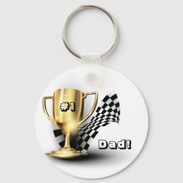 Gold Trophy NUmber One Dad Father's Day Key Ring (Front)