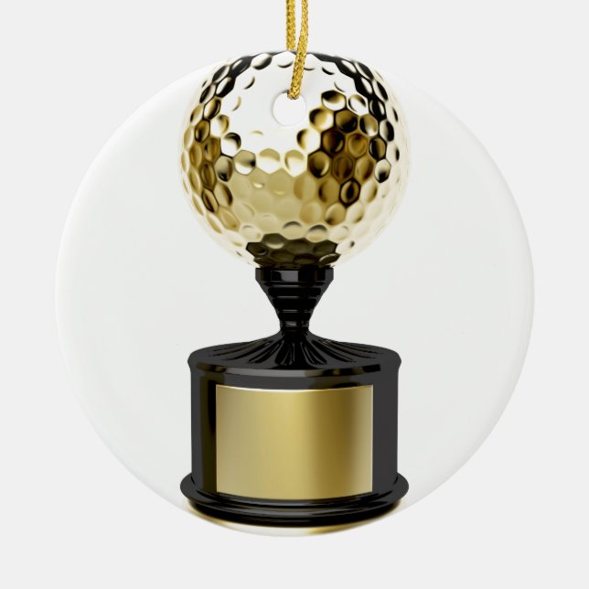 Gold trophy with golf ball ceramic tree decoration (Front)
