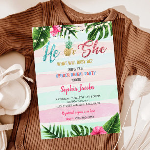 Gold Tropical Beach Luau Gender Reveal Invitation