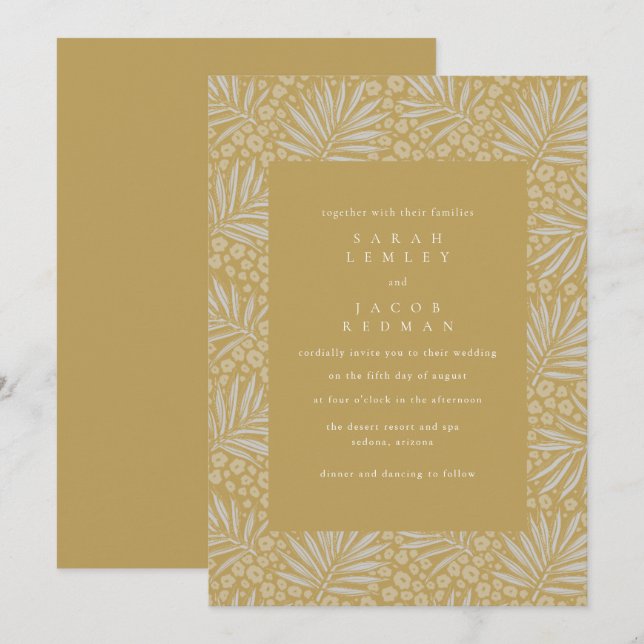 Gold Tropical Beach Wedding  Invitation (Front/Back)